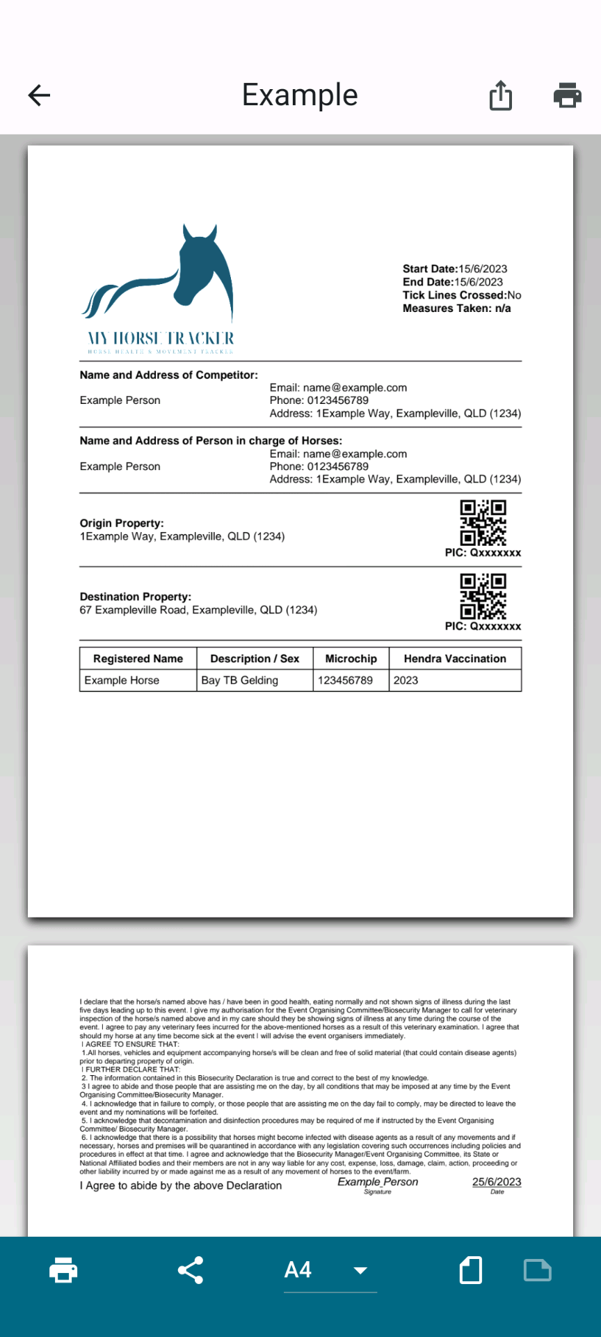 Horse Health Declarations